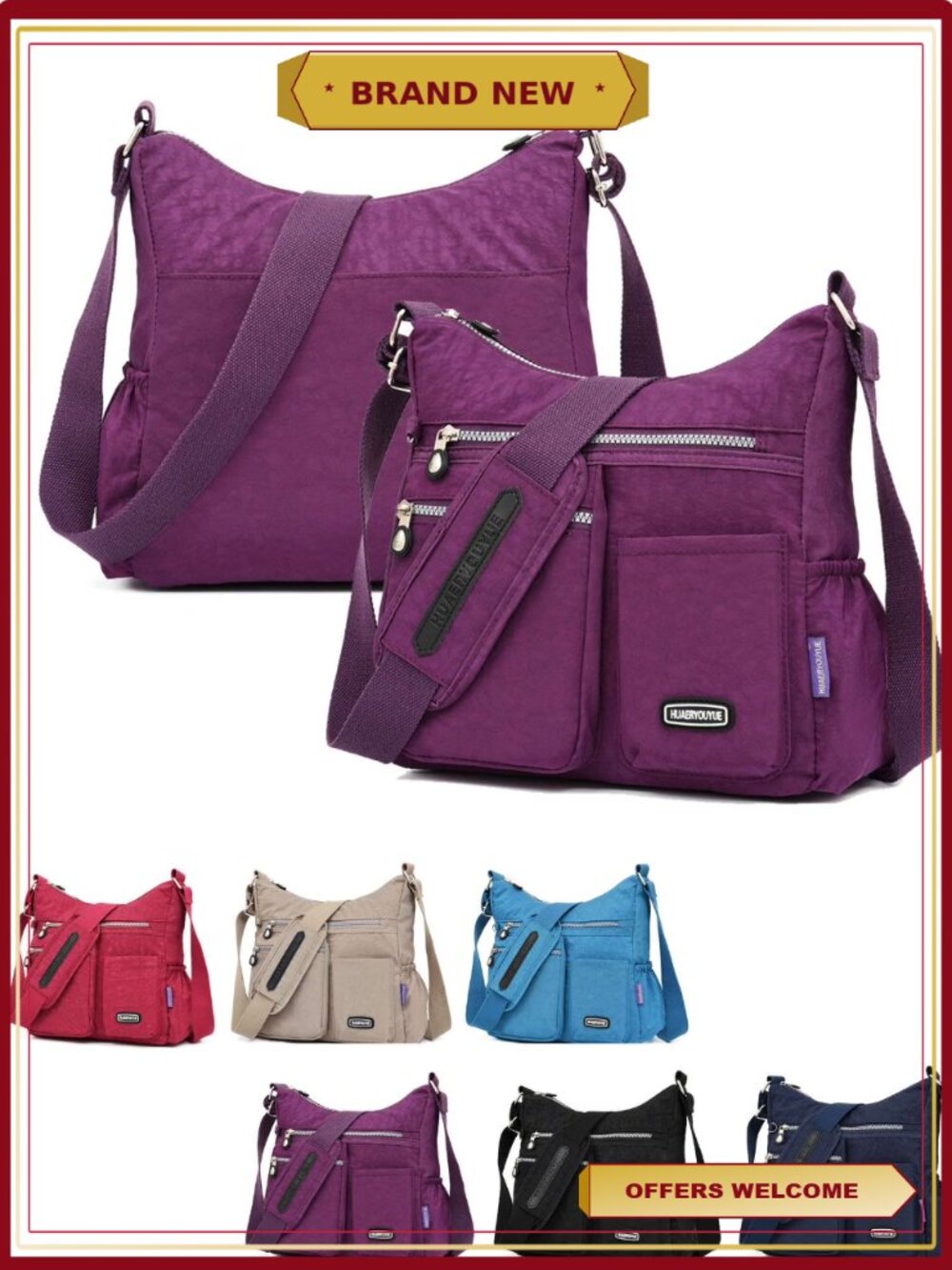Nylon Crossbody Bag Waterproof Shoulder Purse Casual Messenger Commuter Handbag